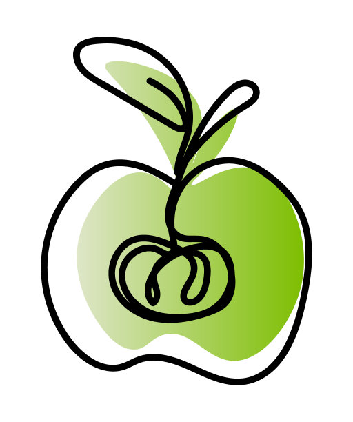 向量插图的苹果在一条线无尽的风格。绿色和浅绿色抽象点背景。可作为贴纸、图标、标识。图片下载