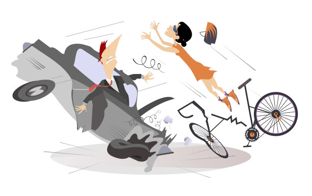 交通事故，司机，自行车和自行车损坏的插图图片下载