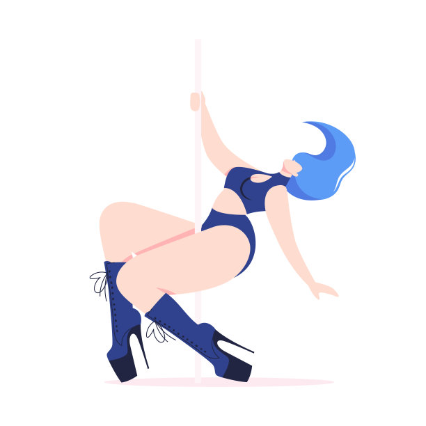 钢管舞女穿着脱衣舞鞋在塔上跳舞。身体积极，爱你的身体。扁平风格的卡通人物。图片下载