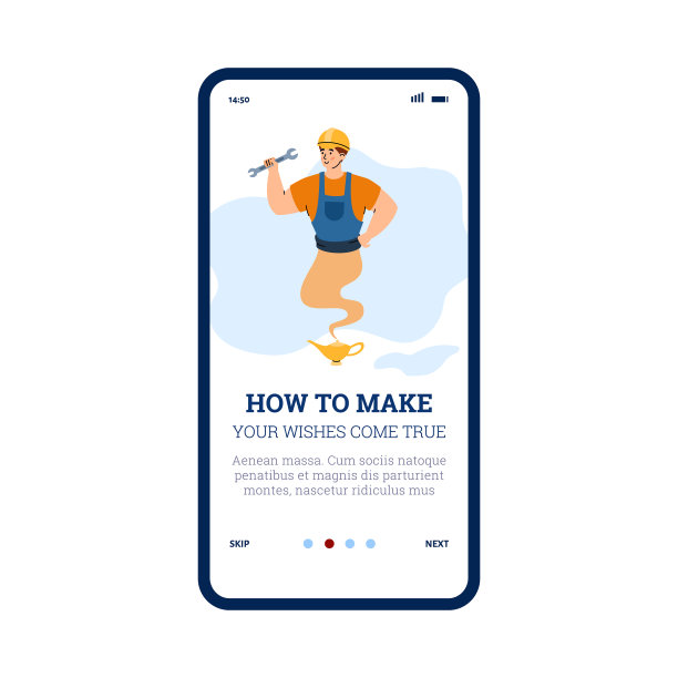 带有精灵聊天机器人的矢量手机屏幕-居住在童话灯中的助手图片下载