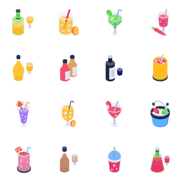 一组饮料平面图标图片下载