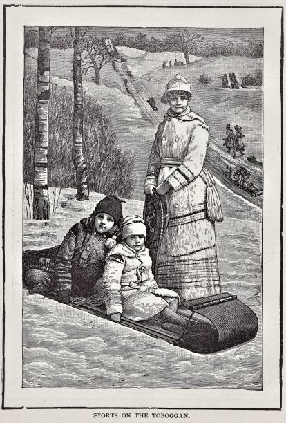 乘坐雪橇的妇女和孩子们图片下载