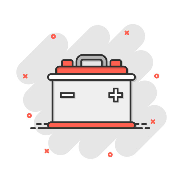 卡通汽车电池标志在漫画风格图标图片下载