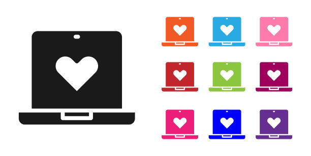 黑色约会应用在线笔记本概念图标图片下载