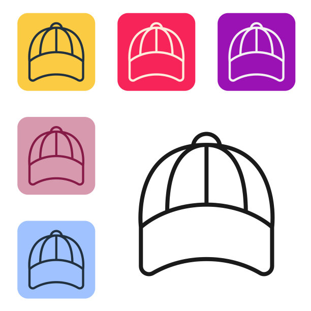 黑色线棒球帽图标孤立在白色图片下载