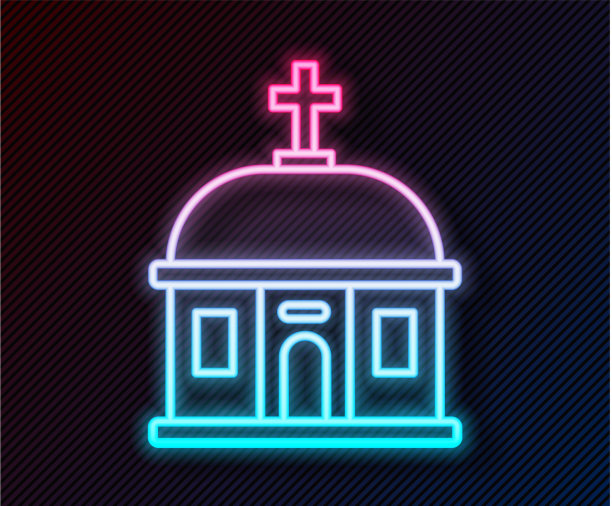 发光的霓虹灯线圣托里尼建筑图标孤立图片下载