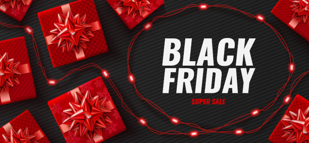 黑色星期五超级促销海报，红色逼真图片下载