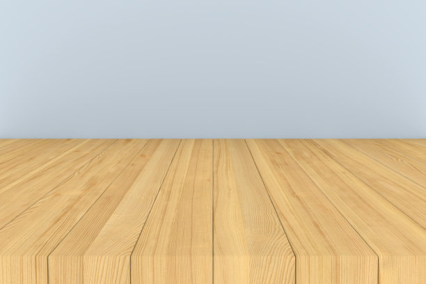 木地板配蓝墙。空的房间。三维演示图片下载