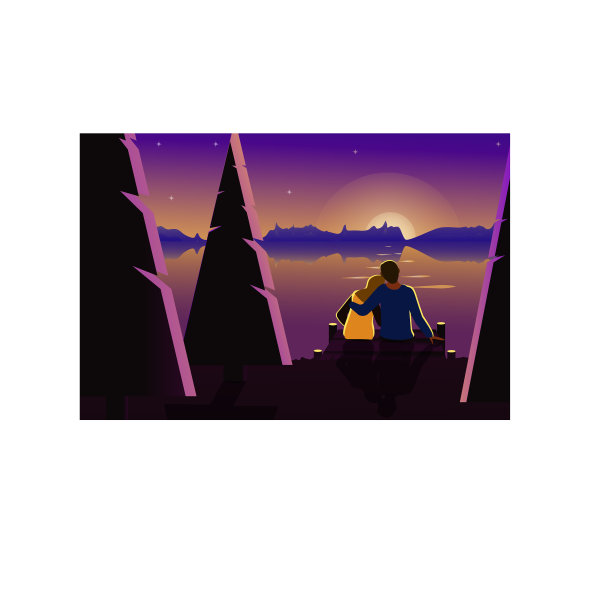 一对相爱的情侣坐在河边图片下载