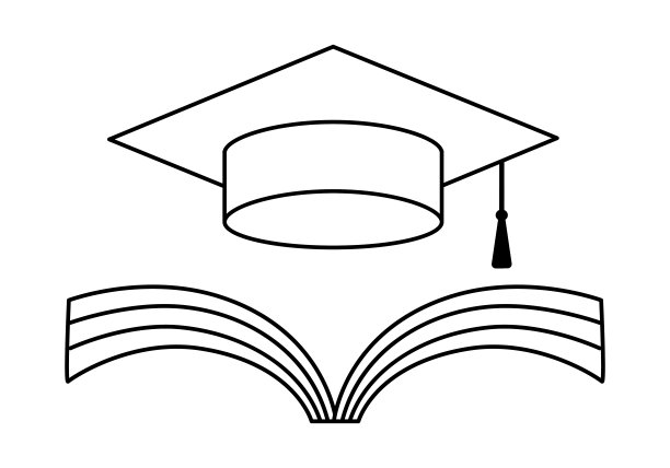 带流苏和打开的书的学位帽或毕业帽。大学图标。教育的象征。成功学习，毕业庆祝。黑色轮廓孤立在白色背景上。矢量插图。图片下载