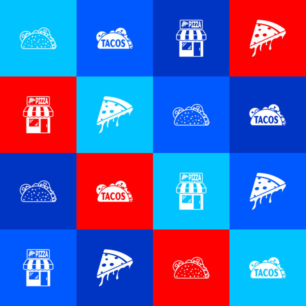 设置玉米卷与玉米粉圆饼披萨饼建筑立面图片下载