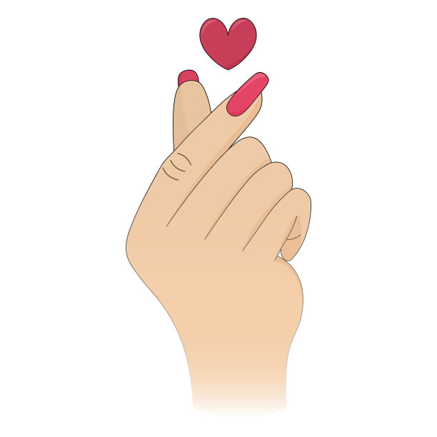 韩心。手指的动作。用浪漫的方式表达爱意。彩色矢量插图。孤立的白色背景。情人节。卡通风格。一个由交叉的食指和拇指组成的爱的标志。图片下载