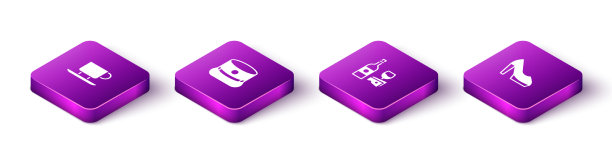 设置等距咖啡杯和葡萄酒瓶图片下载