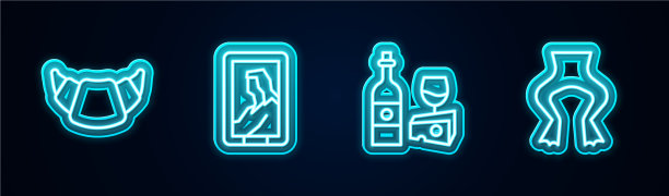 Set line croissant肖像在博物馆葡萄酒图片下载