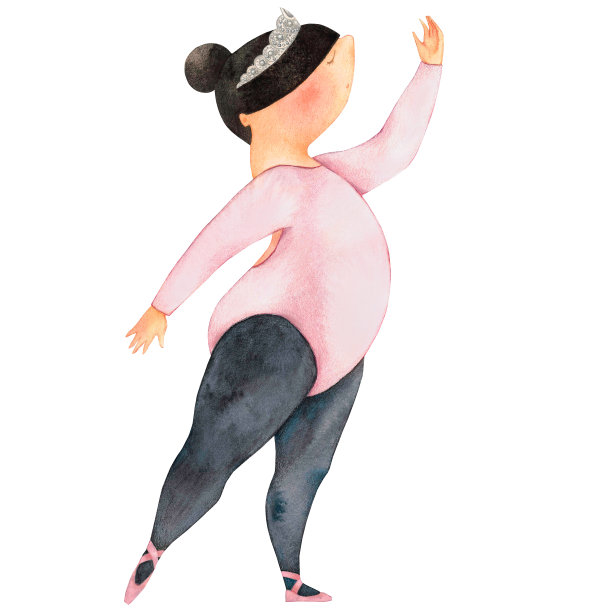 粉红色的漂亮的芭蕾舞演员;水彩手绘插图在白色的背景图片下载