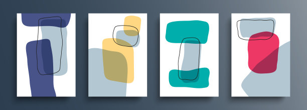 一套颜色抽象手绘极简形状和黑色轮廓。创意背景为您的设计。图片下载