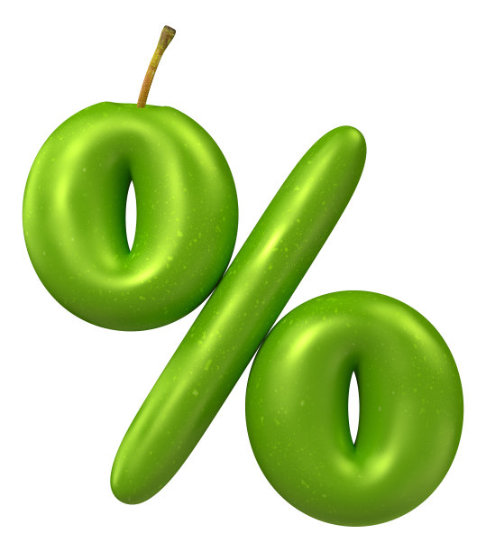 青苹果字母表。百分号孤立在白色背景上。3 d渲染图像。图片下载