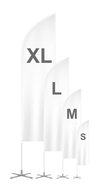 矢量空白户外羽毛促销广告挥舞旗帜横幅分类大小- S, M, L, XL横幅孤立在白色。图片下载