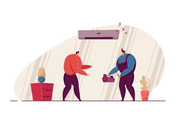 一名男子会见工人修理空调图片下载