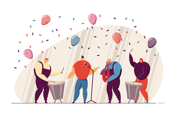 乐队在晚会上表演平面矢量插图图片下载