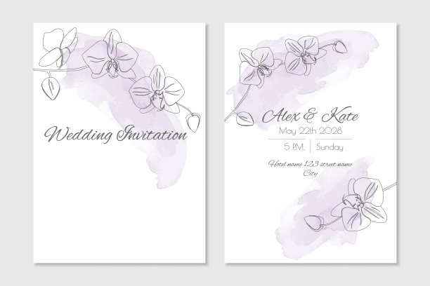 花水彩婚礼邀请与紫色兰花图片下载