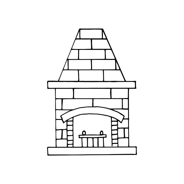 壁炉矢量图标。手绘轮廓涂鸦插图孤立在白色。图片下载