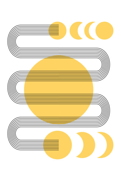 抽象海报与波西米亚拱门，圆形，月亮，新月形在橙色。旗帜-极简主义风格的黄色波西米亚拱门图片下载