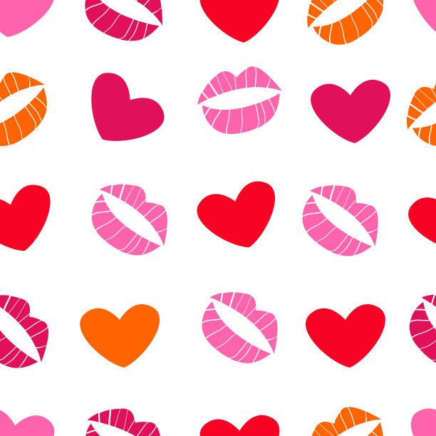 无缝模式的心，情书和亲吻。情人节礼物包装的样式。股票矢量插图上的白色背景。图片下载