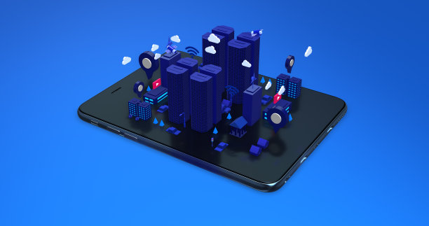 平板电脑上的都市智慧城市。无线网络。图片下载