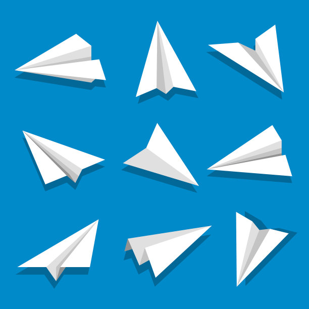 设置纸飞机隔离在蓝色背景图片下载