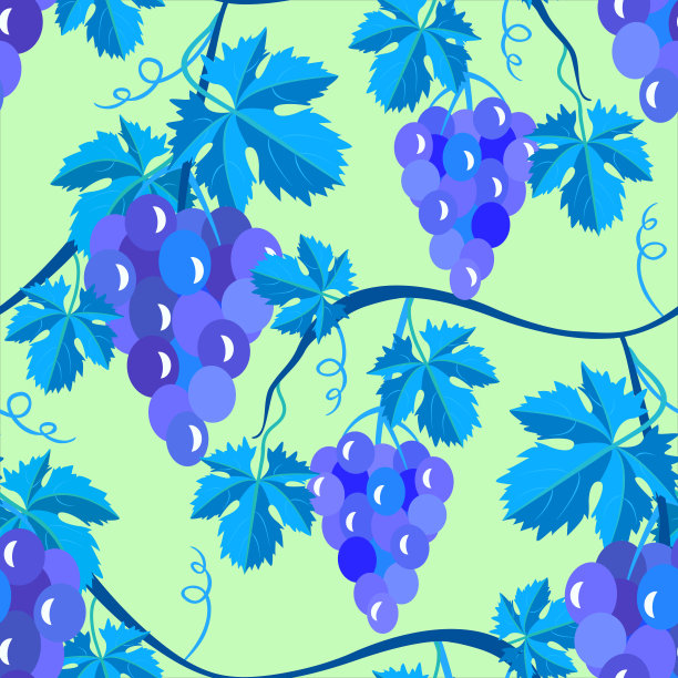 矢量-葡萄枝叶无缝模式。图片下载
