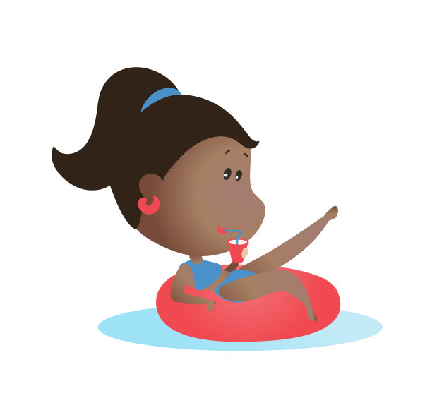 粉色游泳圈上的黑皮肤女人图片下载