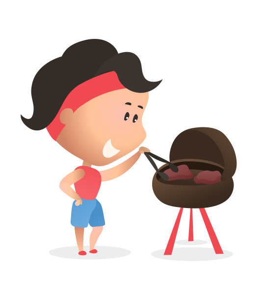 卡通女人在烧烤架上做烧烤，矢量图片下载