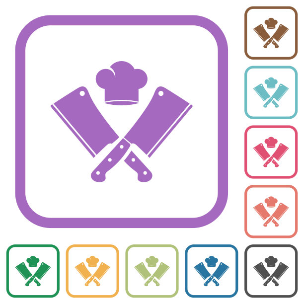 两个交叉的切肉刀和厨师帽的简单图标图片下载