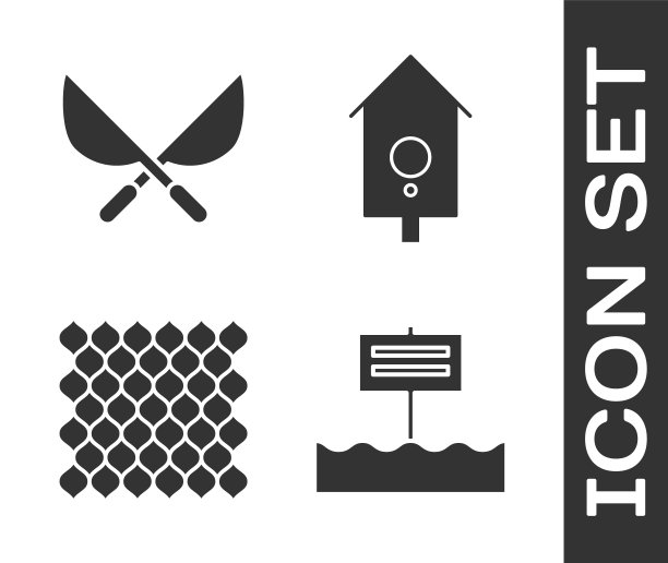 设置空白木制标志板，园艺手工剪刀，花园栅栏木制和复古墙手表图标。向量图片下载