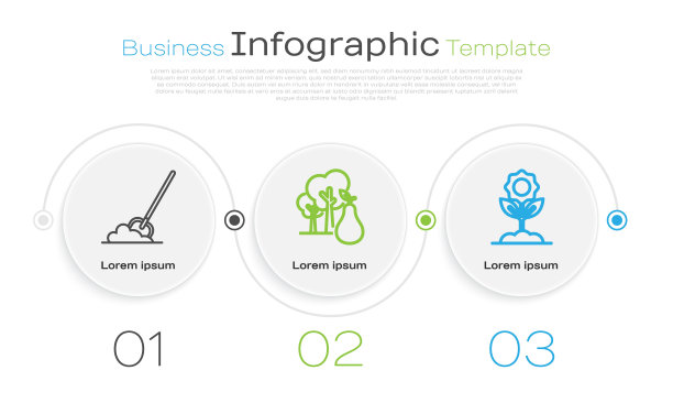 在地上设线铲，树上有梨花。业务信息模板。向量图片下载