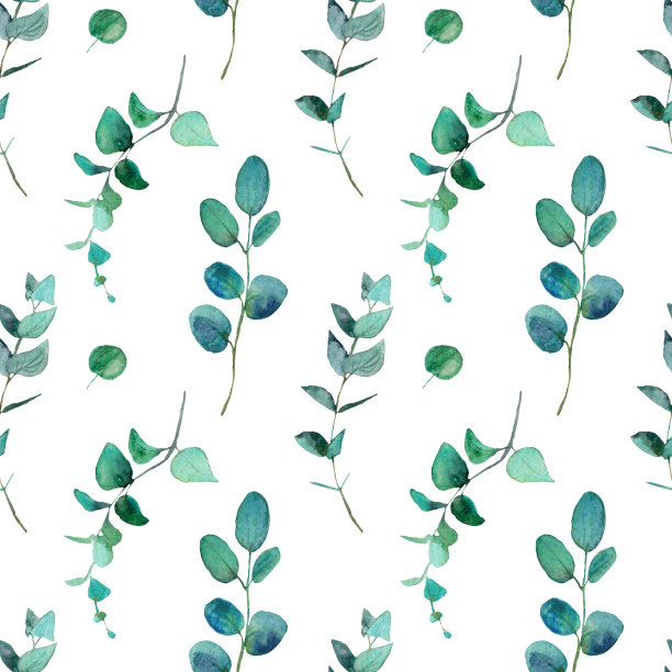 植物水彩无缝图案与蓝色枝条图片下载