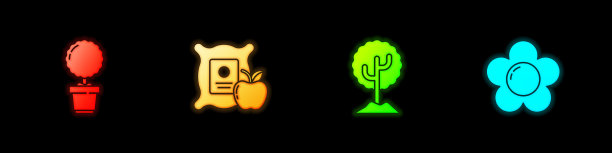 在花盆、苹果、麻袋树和图标上设置花图片下载