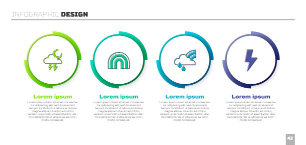 Set Storm, Rainbow, with cloud and rain and Lightning bolt。业务信息模板。向量图片下载