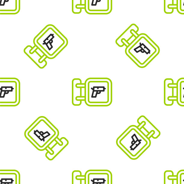 狩猎商店与步枪和枪支武器图标隔离无缝模式的白色背景。有武器装备的超市或商店。向量图片下载