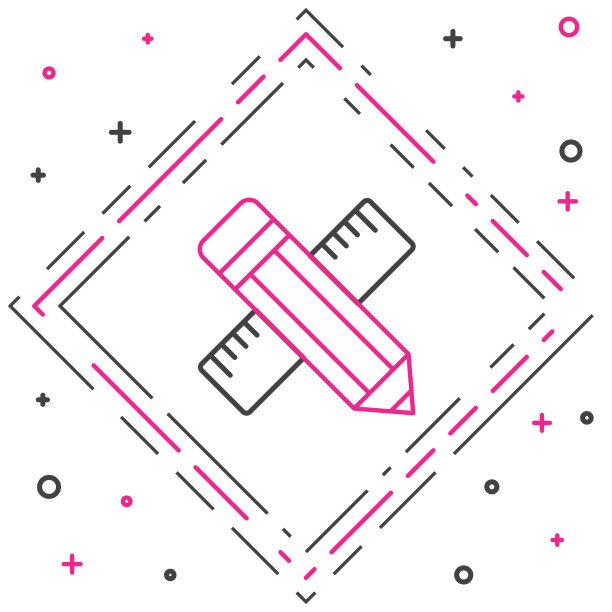 划线标尺和铅笔图标孤立在白色背景。直尺的象征。绘画和教育工具。色彩斑斓的轮廓的概念。向量图片下载