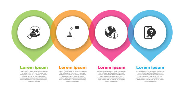 设置电话24小时支持，麦克风，信息和。业务信息模板。向量图片下载