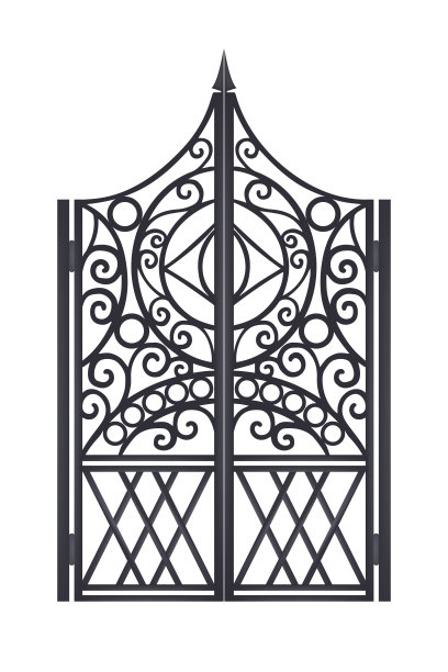 铁艺铁艺的大门，矢量古老华丽的围栏，黑钢花园，古色古香的豪宅古董门。图片下载