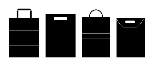 一套空购物袋。孤立的黑色纸包图标上的白色背景。矢量插图。图片下载