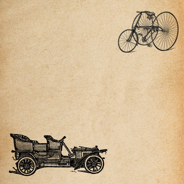 纸张纹理老化背景。老式汽车和自行车图片下载