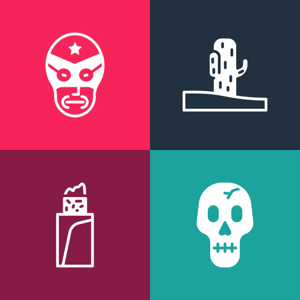 设置流行艺术头骨玉米煎饼仙人掌和墨西哥图片下载