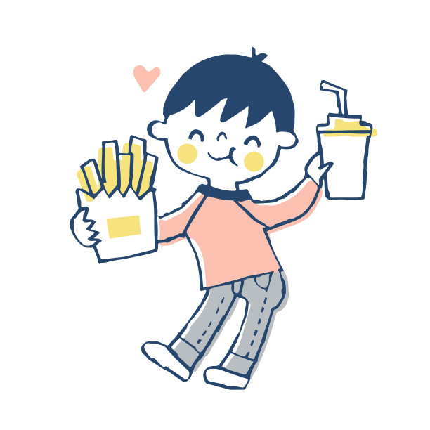 男孩开心地吃着快餐图片下载