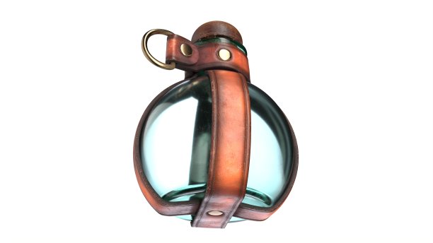 皮革药水瓶架的3D插图孤立在白色上。图片下载