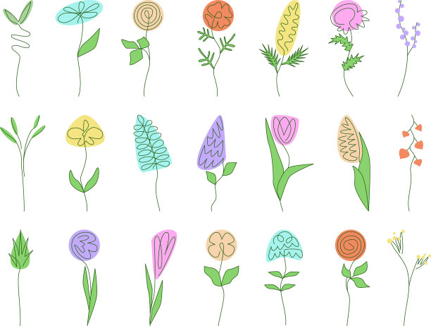 极简线画彩色花集图片下载