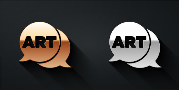 金色和银色的语音气泡与文字艺术图标图片下载